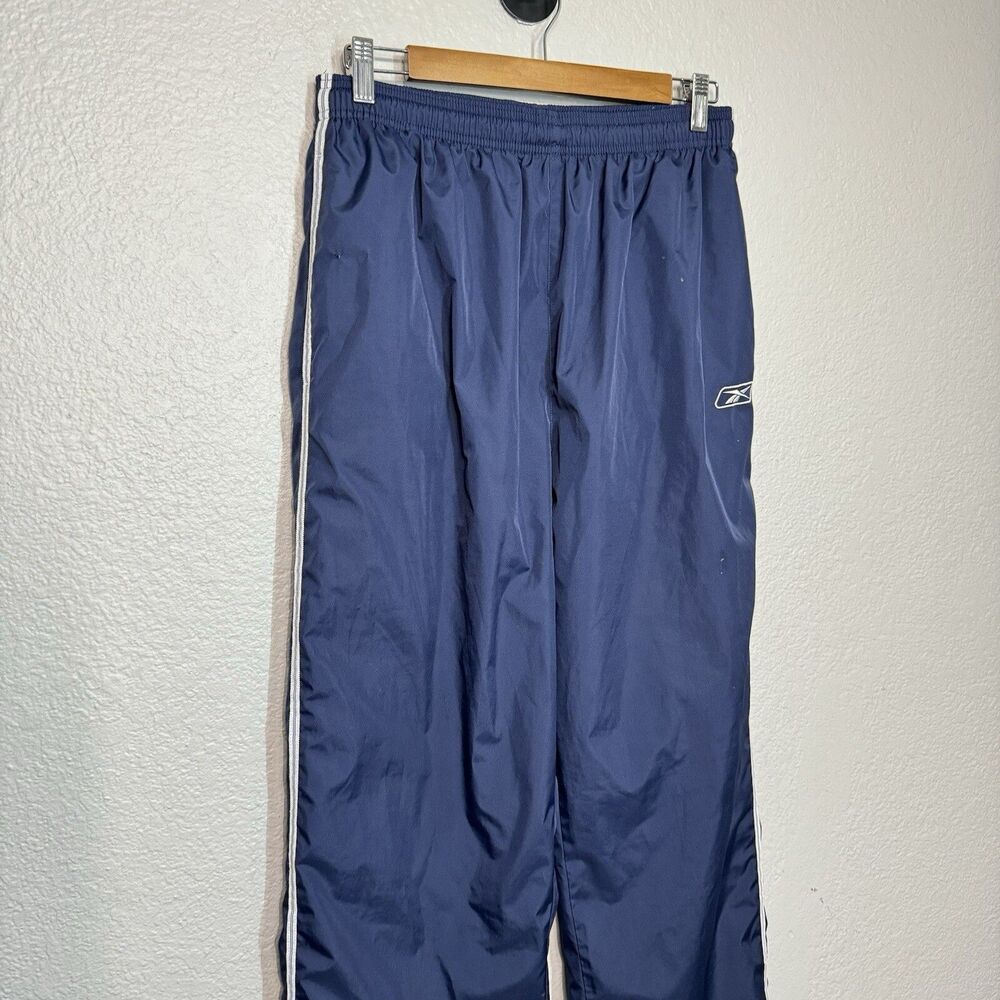 VTG Y2K Reebok Track Pants Blue Ankle Zip Logo Pull On Baggy 2000s Women L